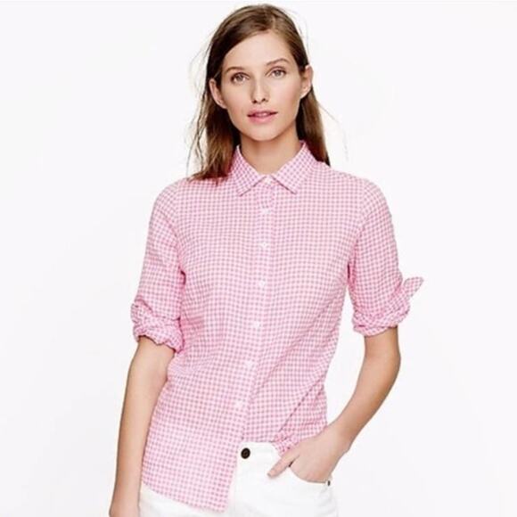 J. Crew 2 Perfect Shirt Pink Gingham Check Button Up - Picture 3 of 8